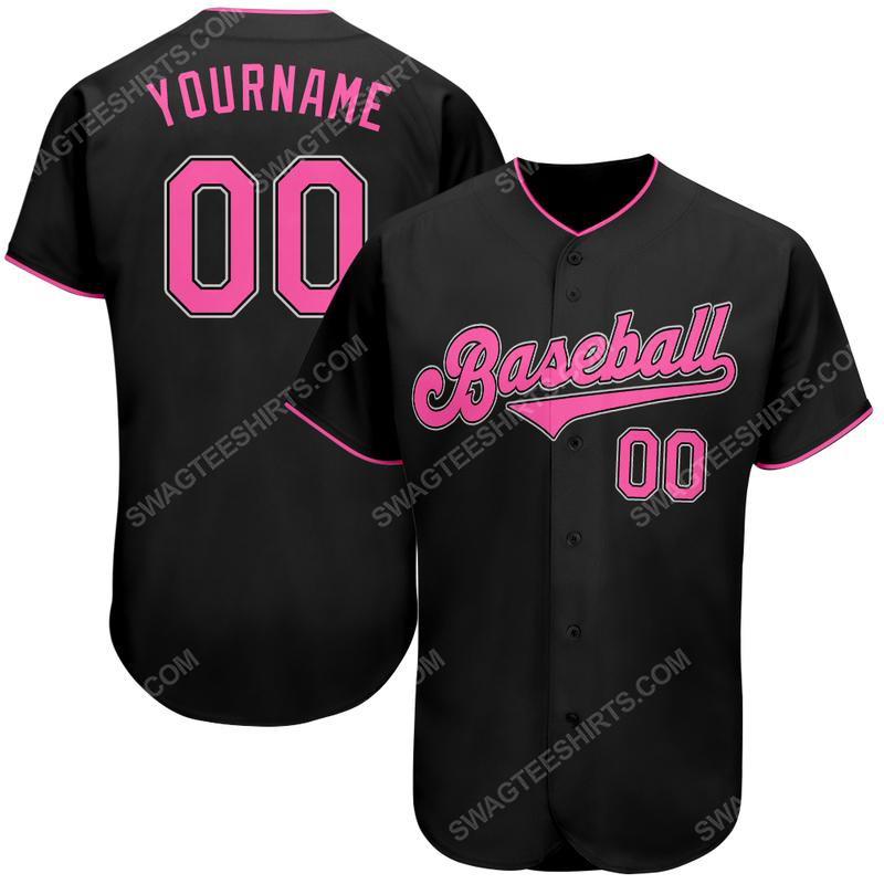 Custom team name black pink-white baseball jersey