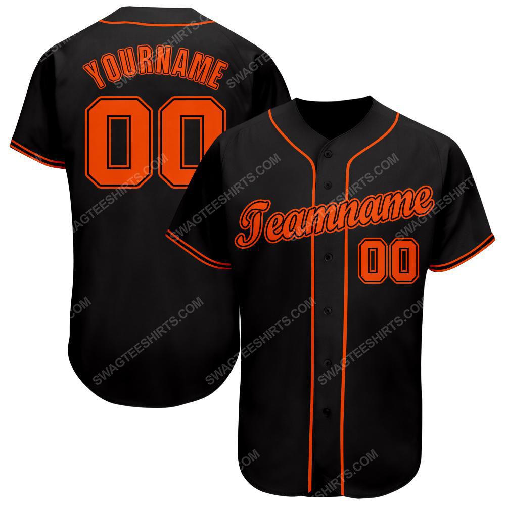 [special edition] Custom team name black strip orange full printed baseball jersey – maria