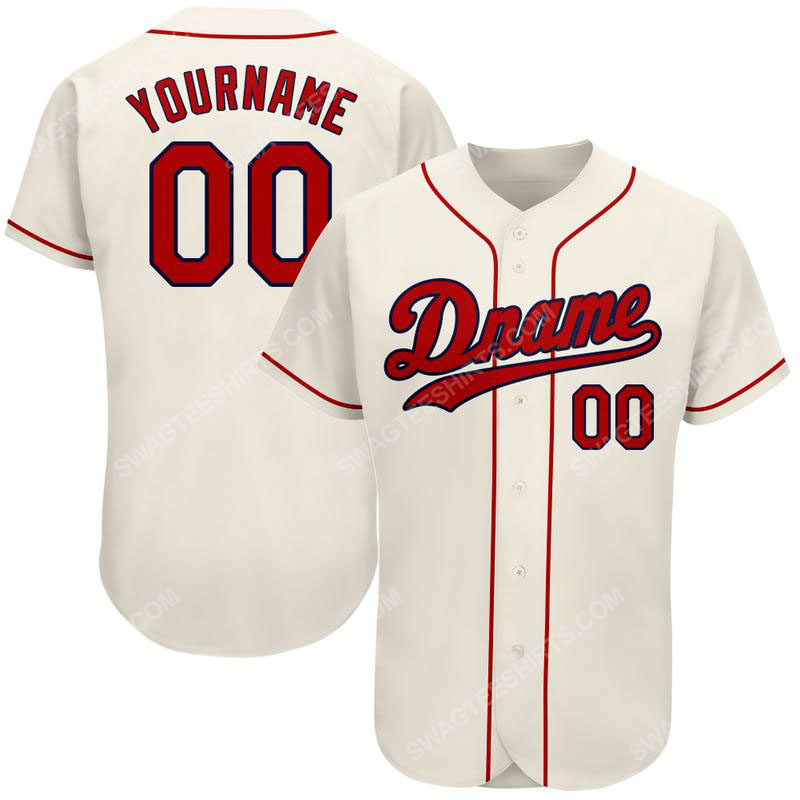 [special edition]Custom team name cream strip red-navy full printed baseball jersey – maria