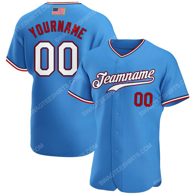 [special edition] Custom team name powder blue white-red american flag baseball jersey- maria
