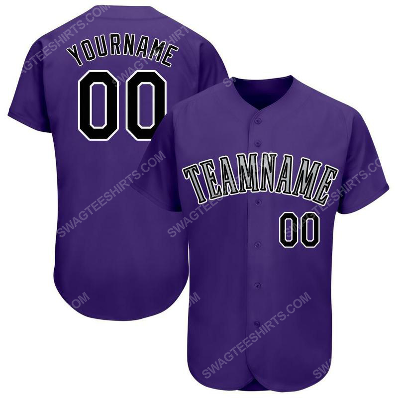 Custom team name purple black-white baseball jersey