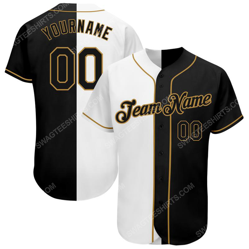 [special edition] Custom team name white-black old gold baseball jersey – maria