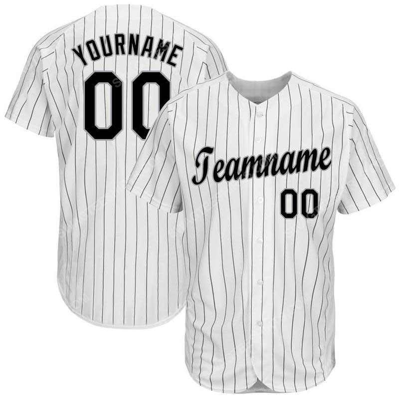 Custom team name white black strip black-gray baseball jersey