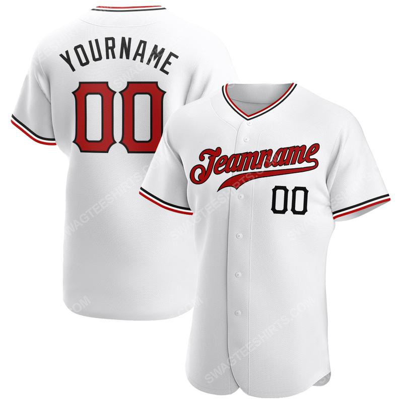 Custom team name white red-black full printed baseball jersey