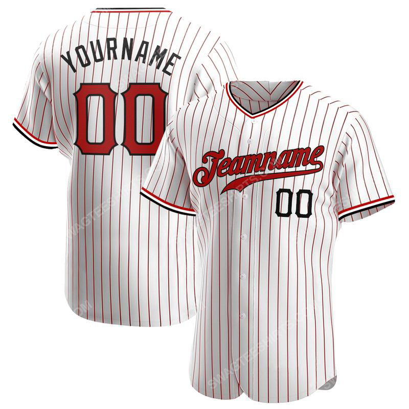 [special edition] Custom team name white red strip red-black full printed baseball jersey – maria