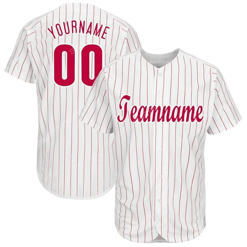 [special edition] Custom team name white red strip red-white full printed baseball jersey- maria