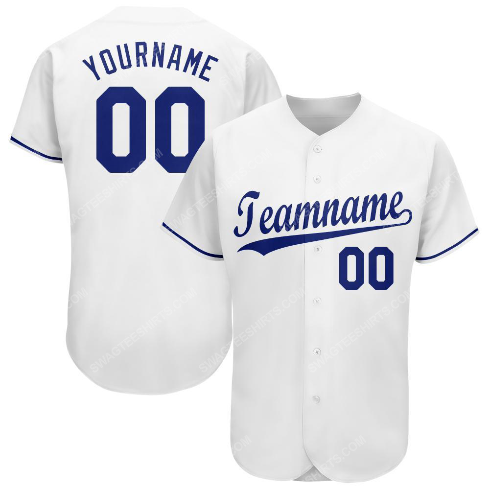 Custom team name white royal full printed baseball jersey