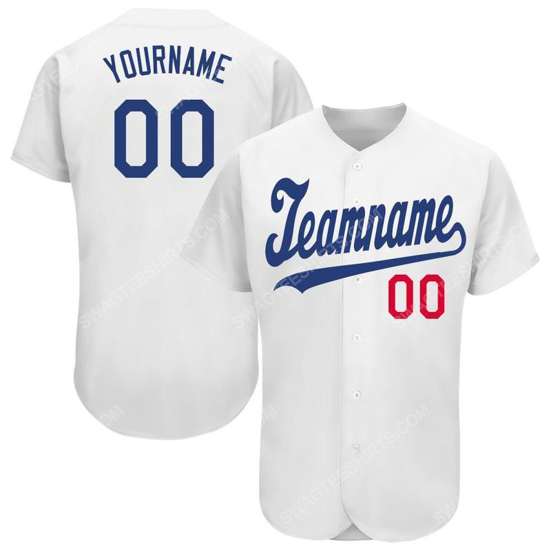 Custom team name white royal-red baseball jersey