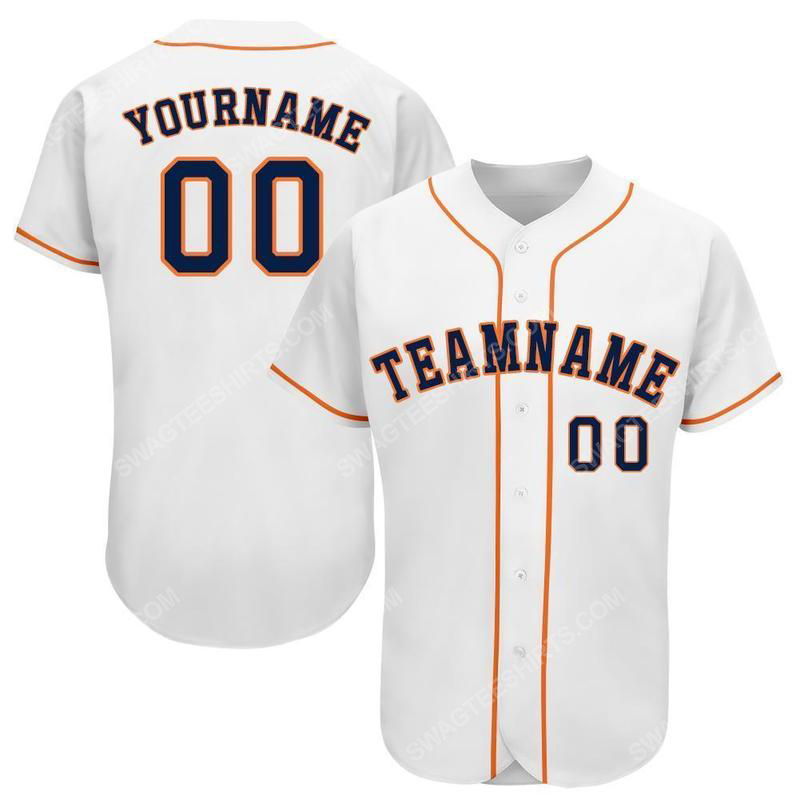 [special edition] Custom team name white strip navy-orange full printed baseball jersey- maria