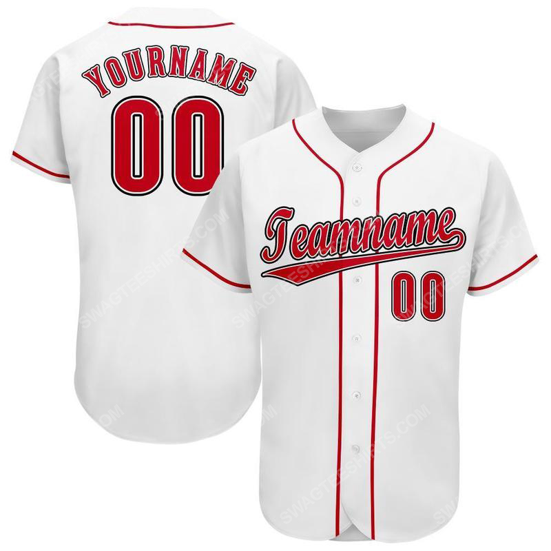 Custom team name white strip red full printed baseball jersey
