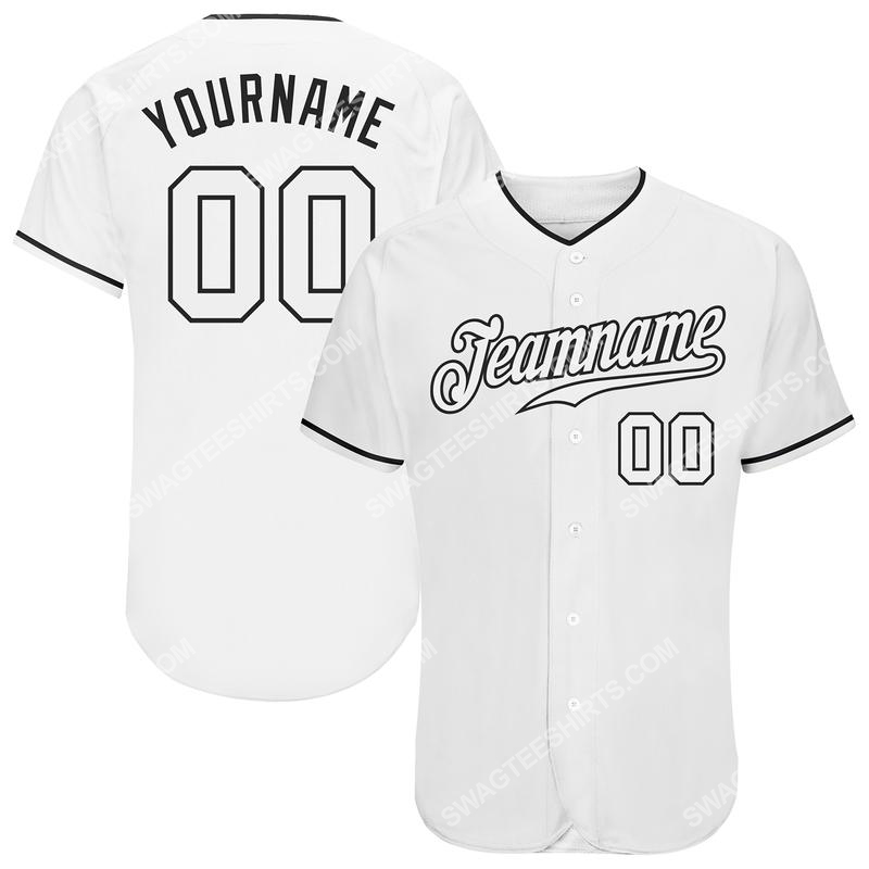 Custom team name white strip white-black full printed baseball jersey
