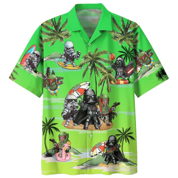 Darth Vader Boba Fett Stormtrooper summer time hawaiian shirt - Green