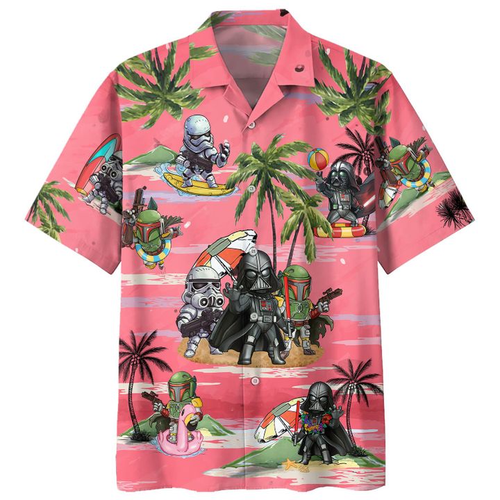 Darth Vader Boba Fett Stormtrooper summer time hawaiian shirt - Pink