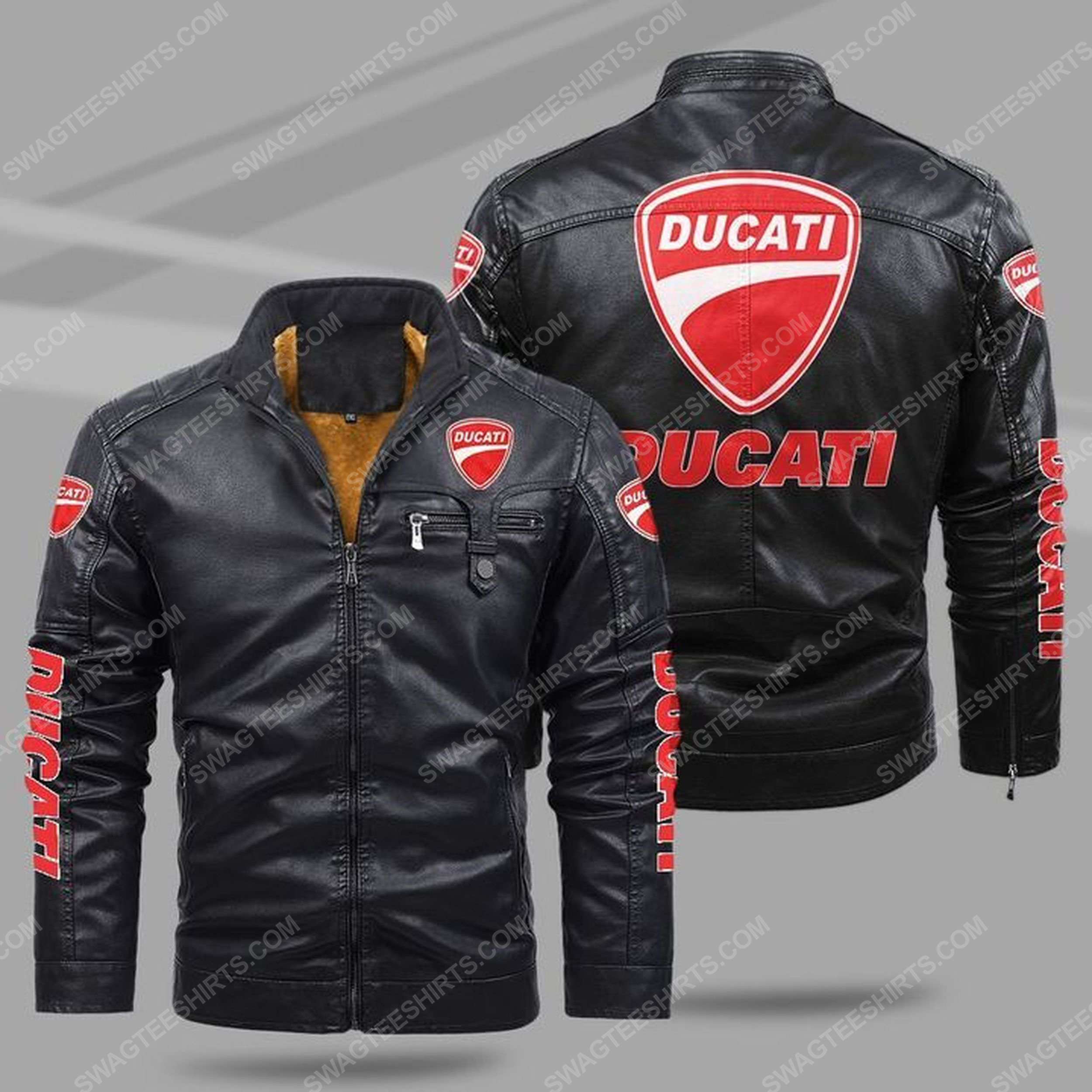 Ducati motorcycles all over print fleece leather jacket