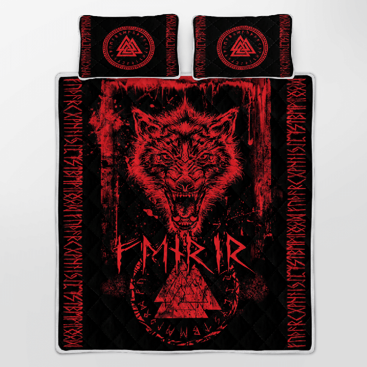 Fenrir Wolf Valknut And Rune Viking Quilt Bedding Set2