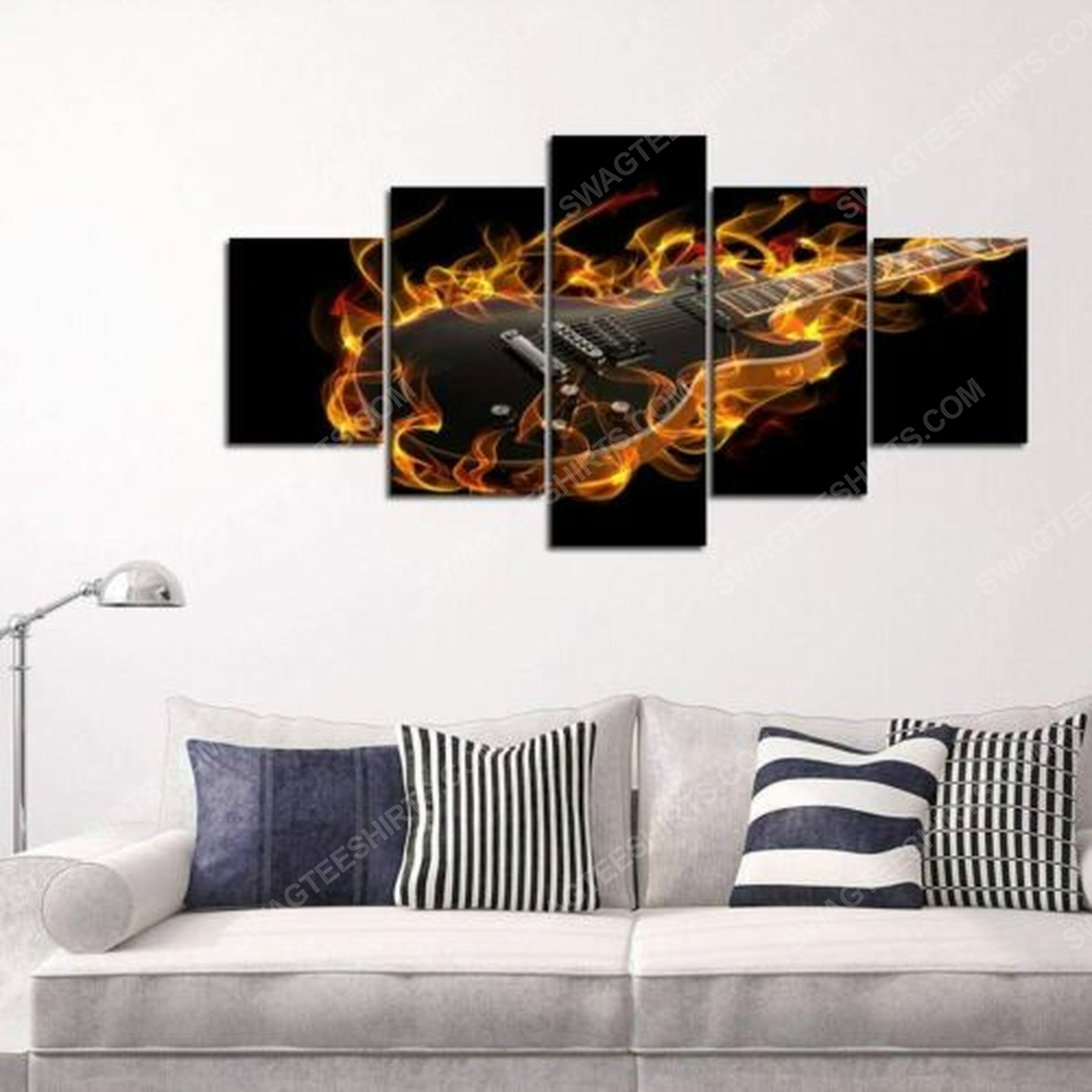 [special edition] Fire guitar music print painting canvas wall art home decor – maria