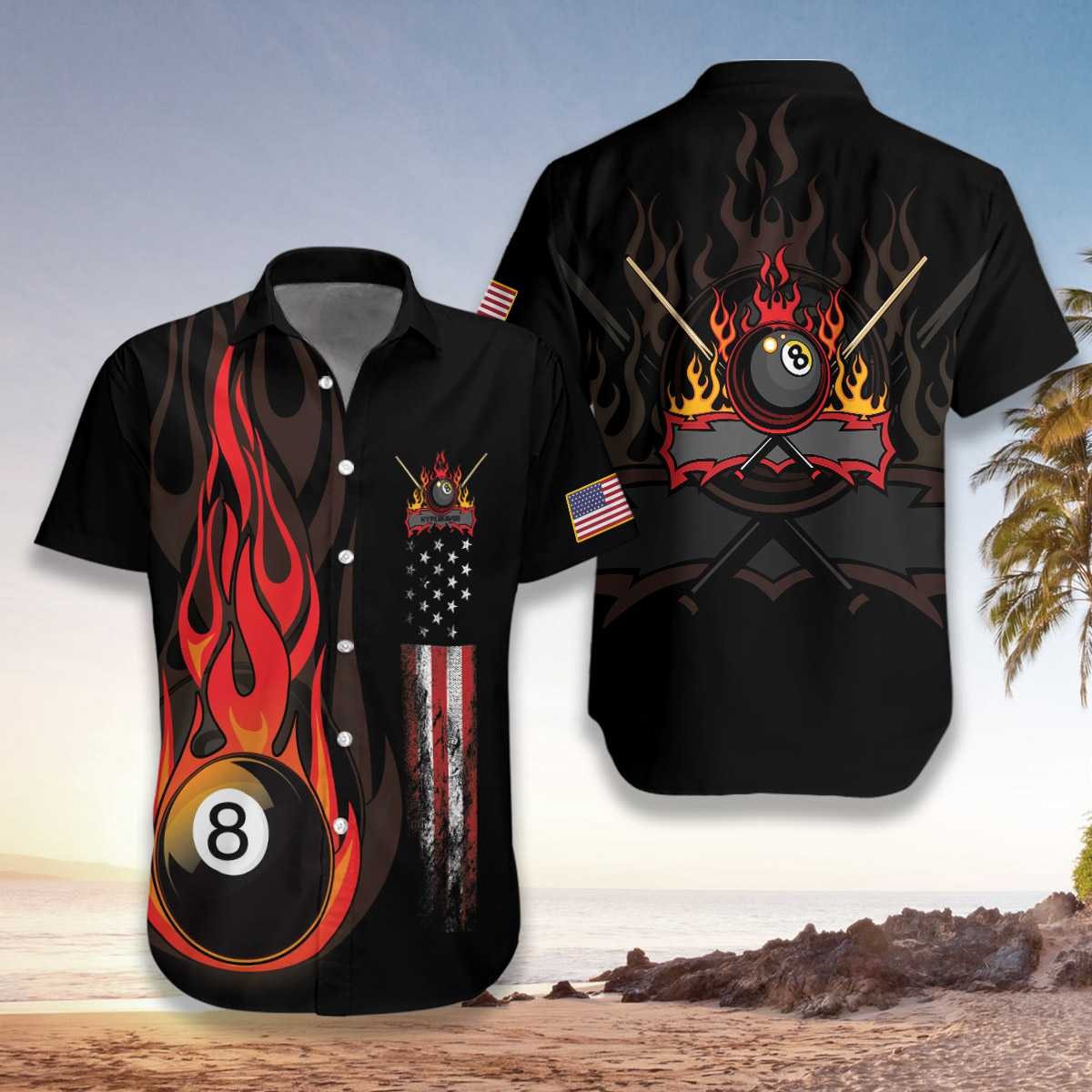 Flame 8 Ball Billiard Pool Hawaiian Shirt 2