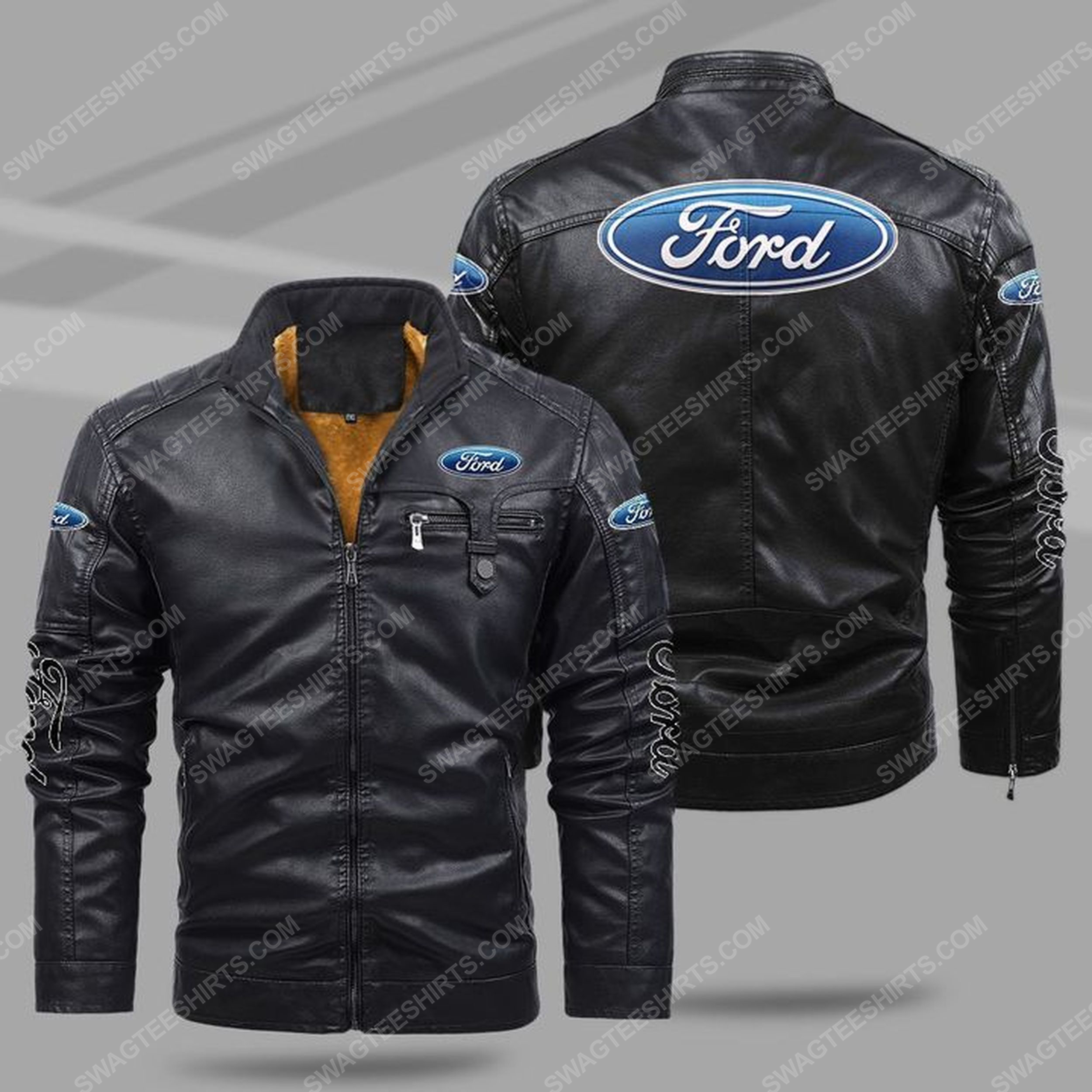 [special edition] Ford car all over print fleece leather jacket