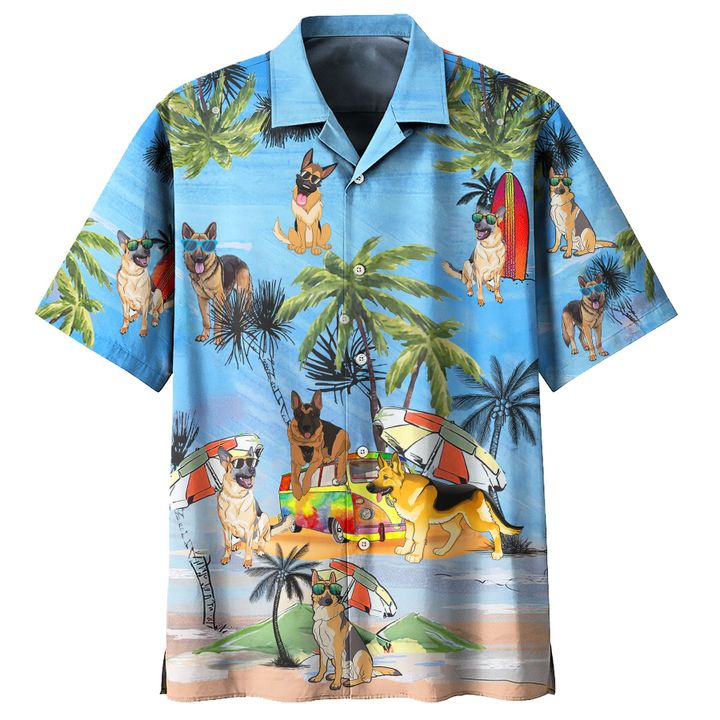German shepherd dog summer beach hawaiian shirt 1