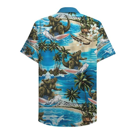 Godzilla surfing hawaiian shirt3