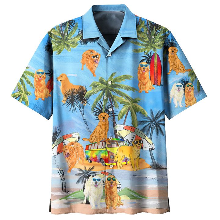 Golden retriever summer vacation hawaiian shirt 1