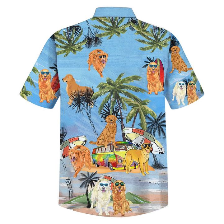 Golden retriever summer vacation hawaiian shirt 2