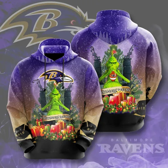 Grinch Baltimore Ravens All over print 3d hoodie
