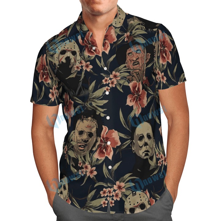 Halloween Horror Characters Hawaiian Shirt And Beach Short 1