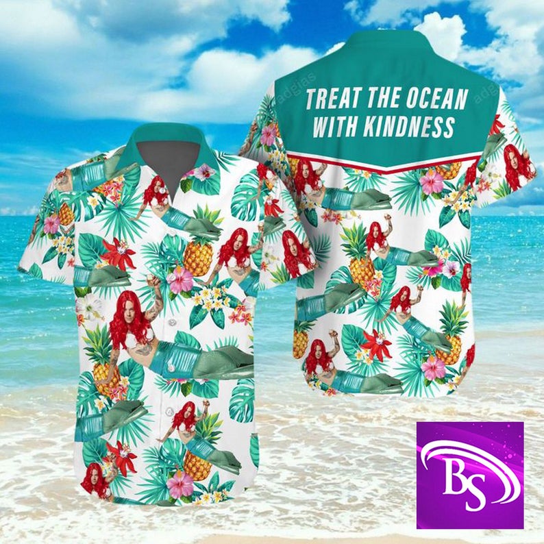 Harry styles mermaid treat our oceans with kindness hawaiian shirt 1