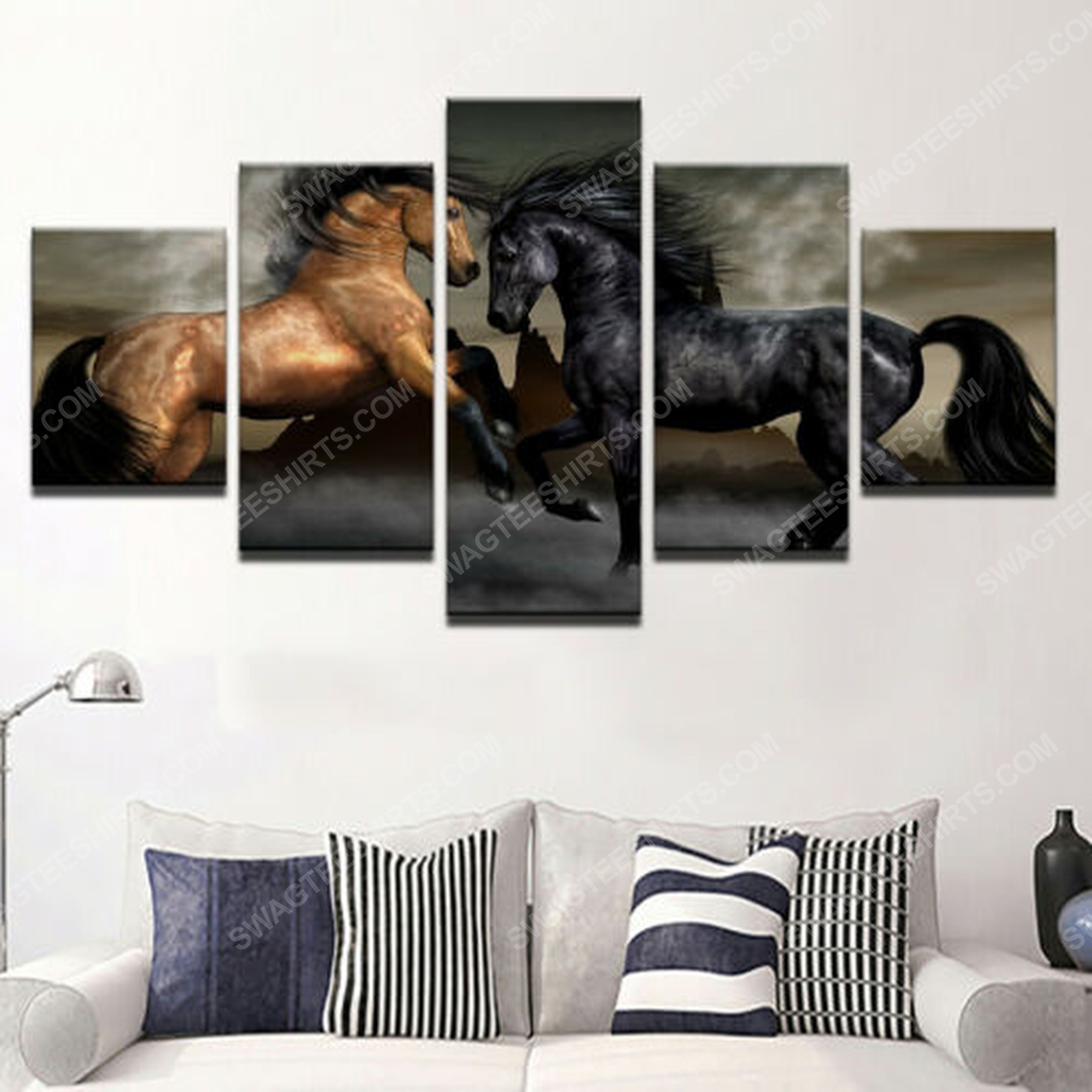 Horses black and brown canvas wall art home decor