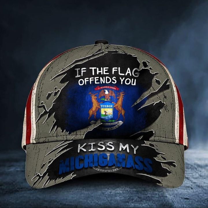 If The Flag Offends You Kiss My Michigass Cap USA Flag Hat