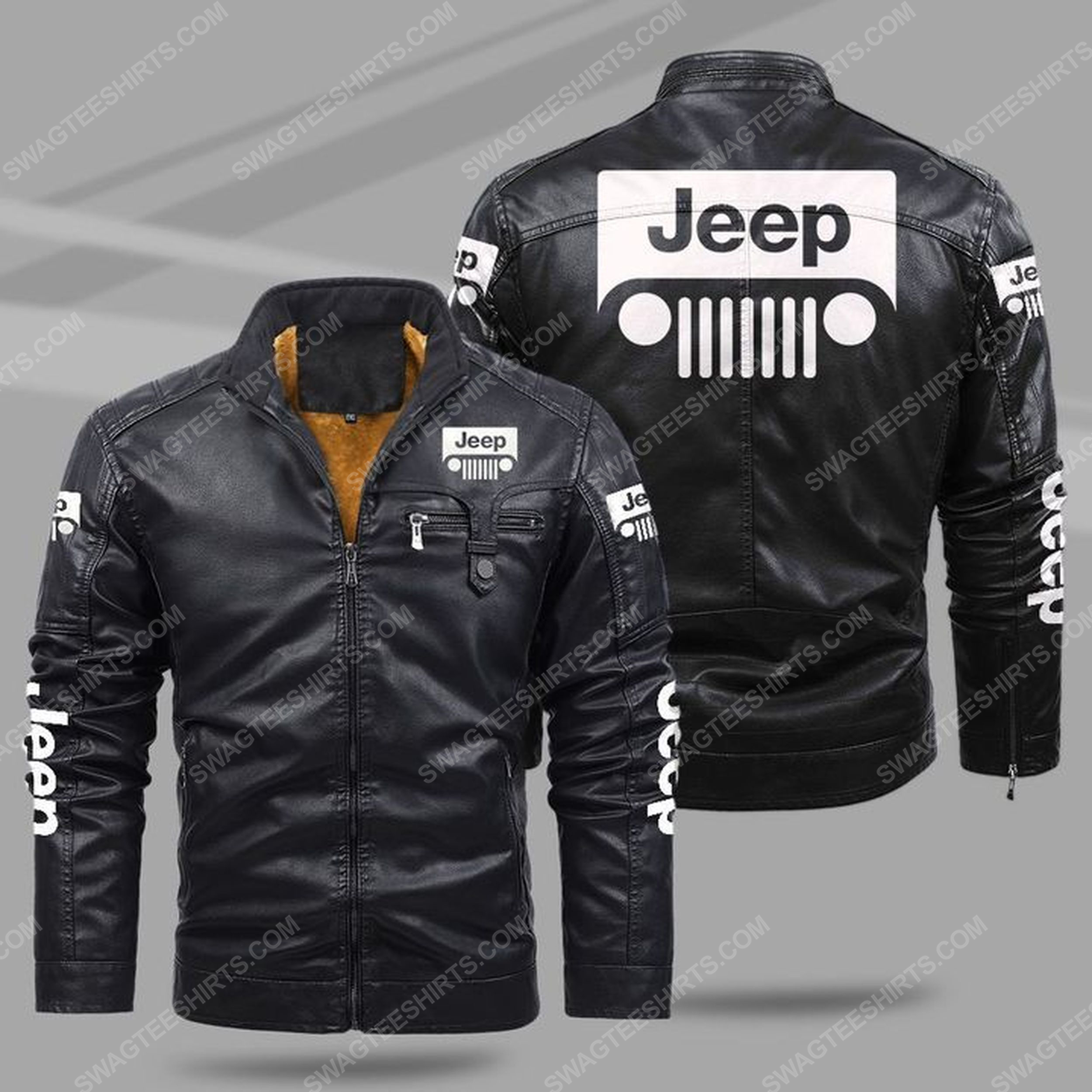 Jeep car all over print fleece leather jacket
