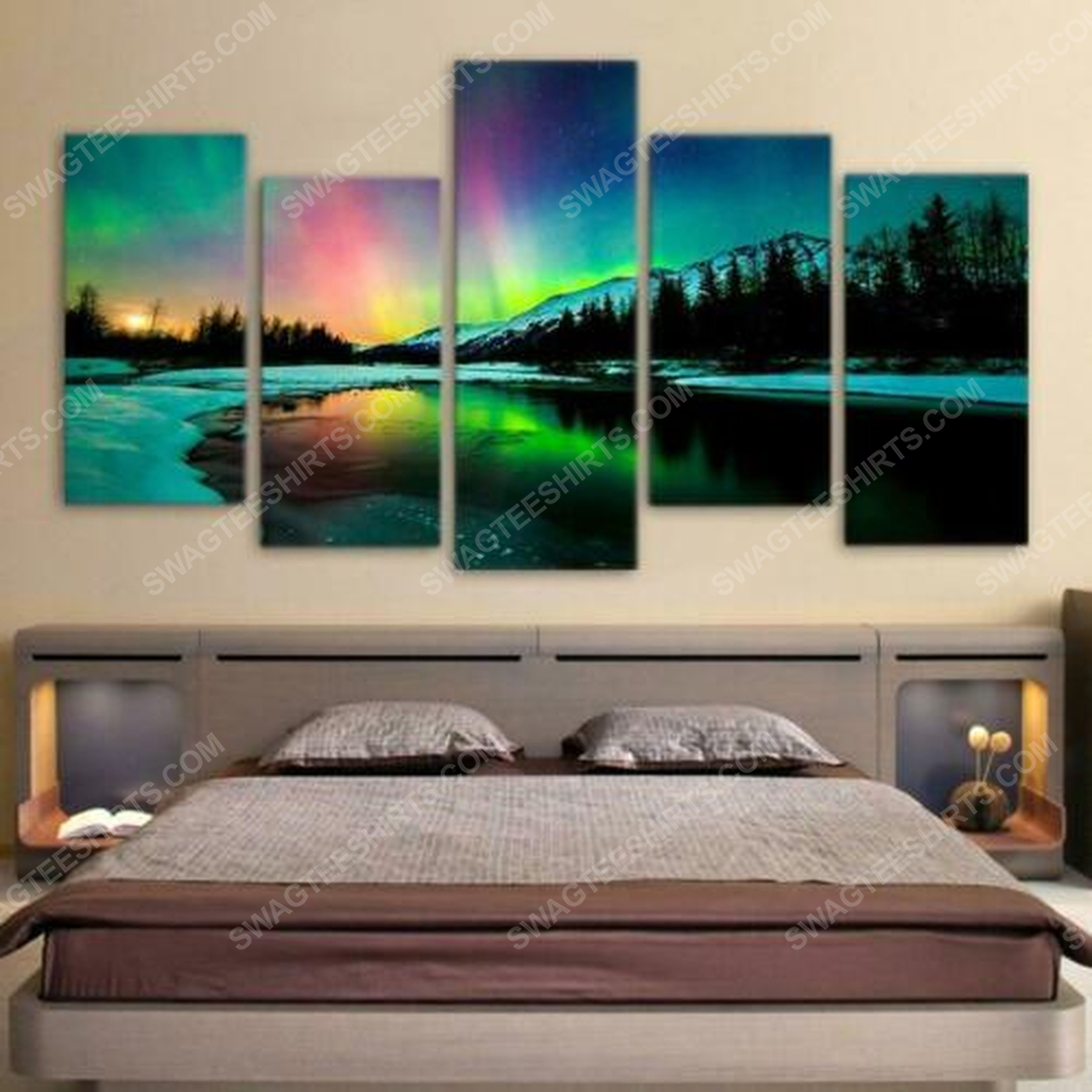 Northern lights aurora print painting canvas wall art home decor