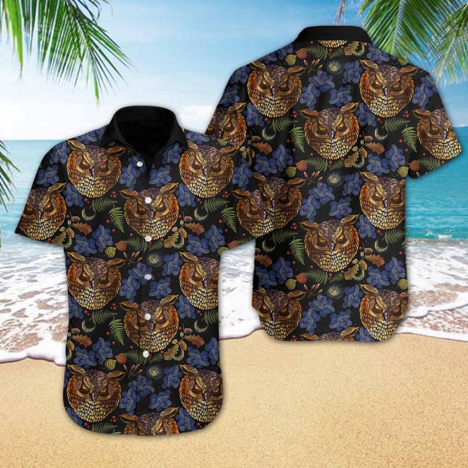 Owl embroidery hawaiian shirt