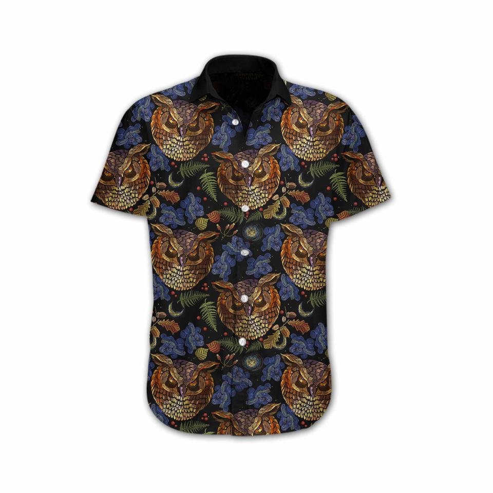Owl embroidery hawaiian shirt2