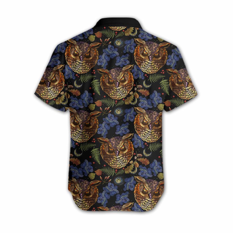 Owl embroidery hawaiian shirt3