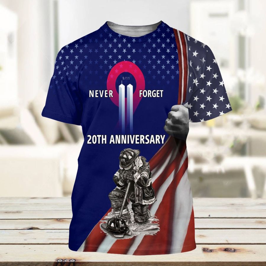 Patriot firefighter 911 20th anniversary never forget 3d printed hoodie 2