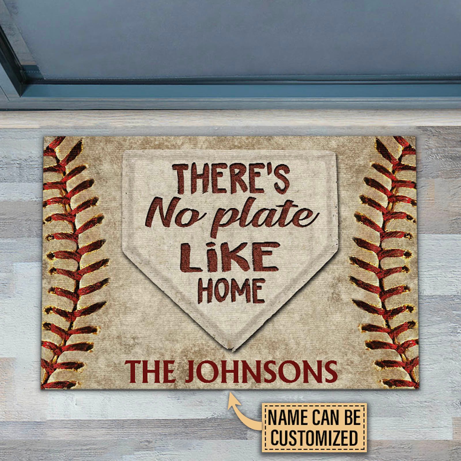 Personalized Baseball There's No Plate Like Home Doormat