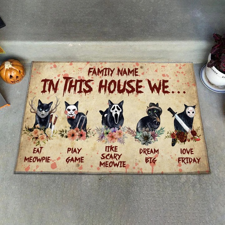Personalized Horror Cats In This House Doormat 1