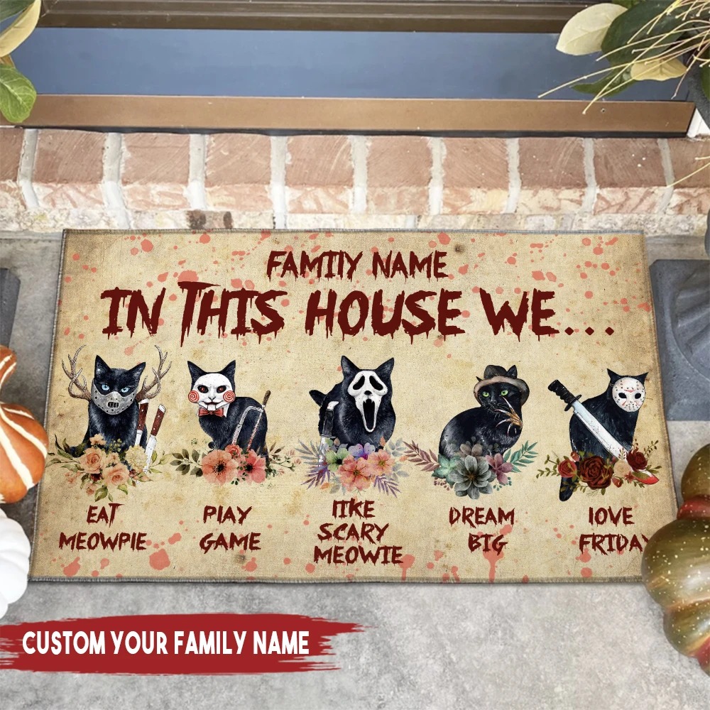 [HOT TREND] Personalized Horror Cats In This House Doormat – Hothot 260821