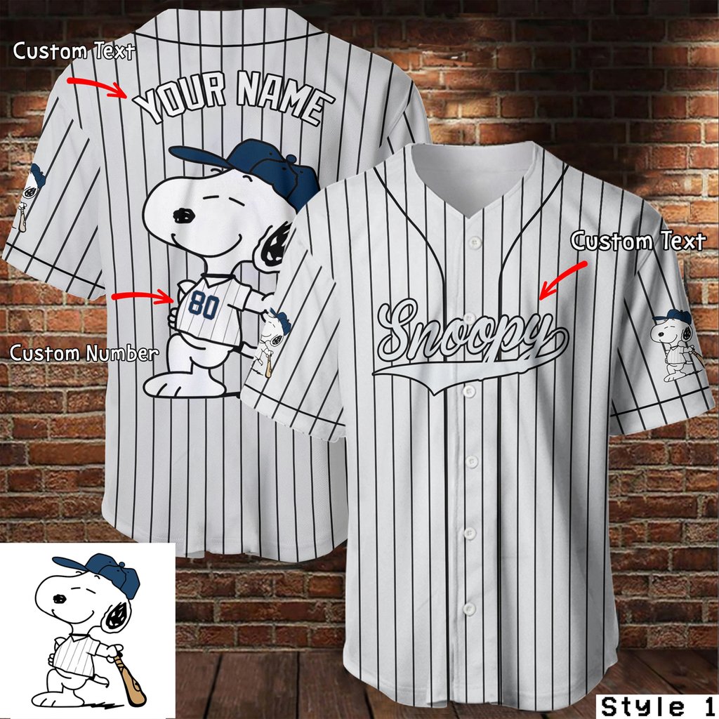 Personalized name and number snoopy stripe baseball jersey – Teasearch3d 310821
