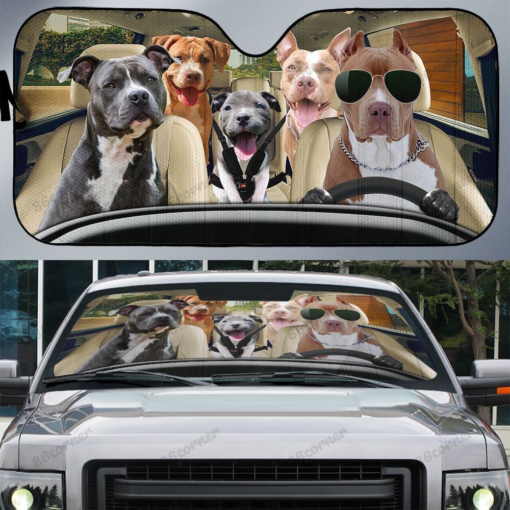 Pitbull dog family car sunshade - Picture 1