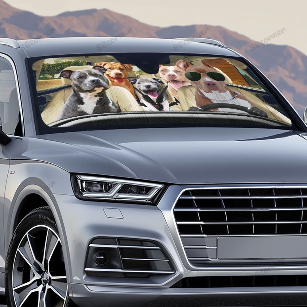 Pitbull dog family car sunshade - Picture 2