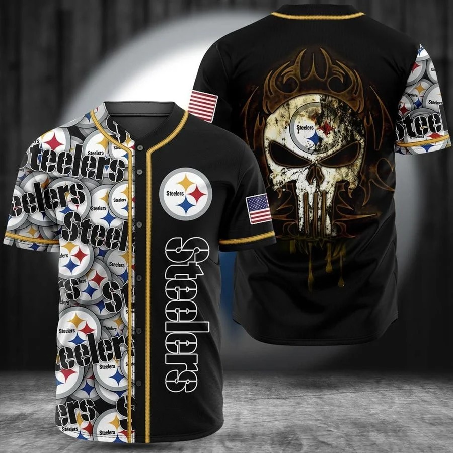 Pittsburgh Steelers skull baseball jersey shirt