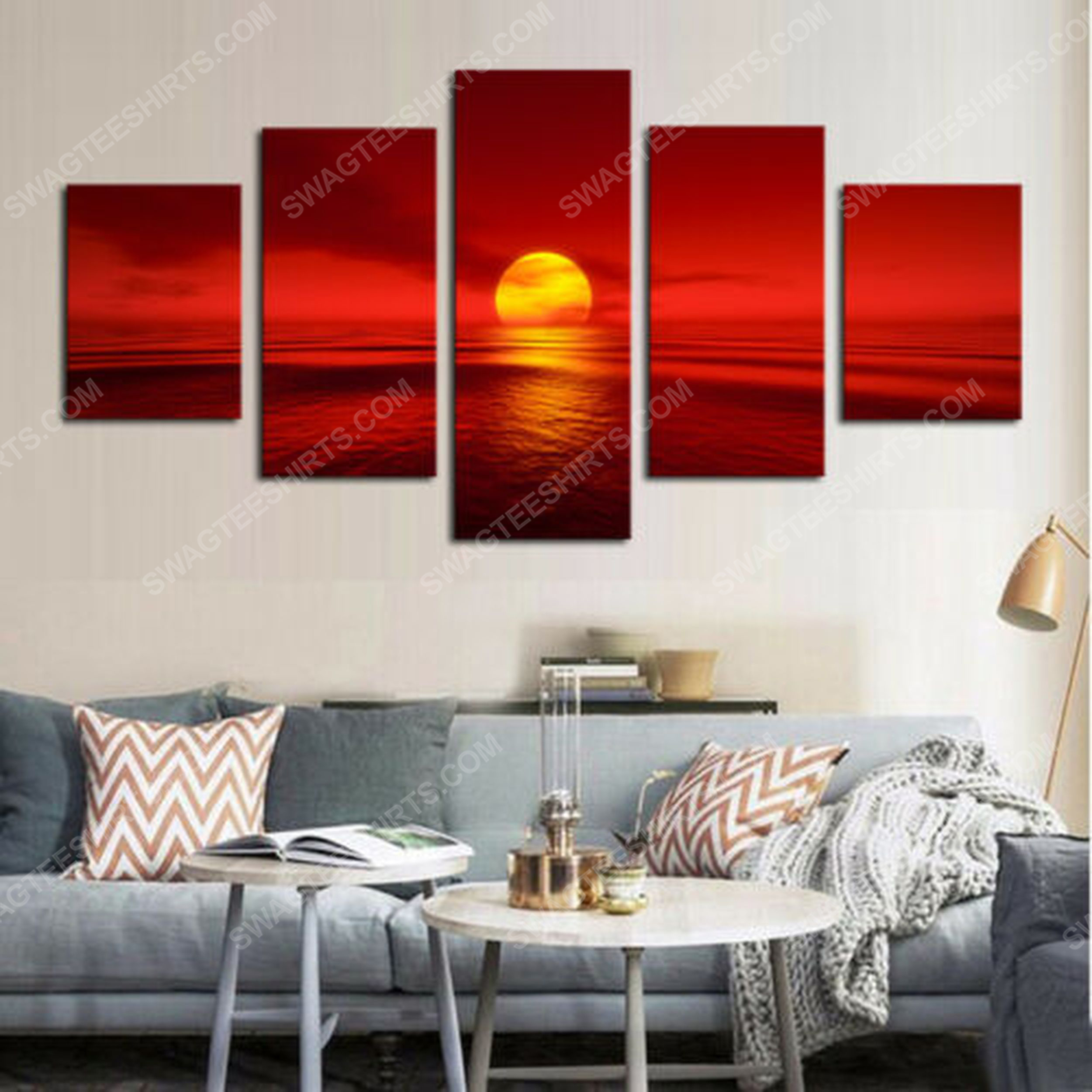 [special edition] Red sea sunset print painting canvas wall art home decor – maria