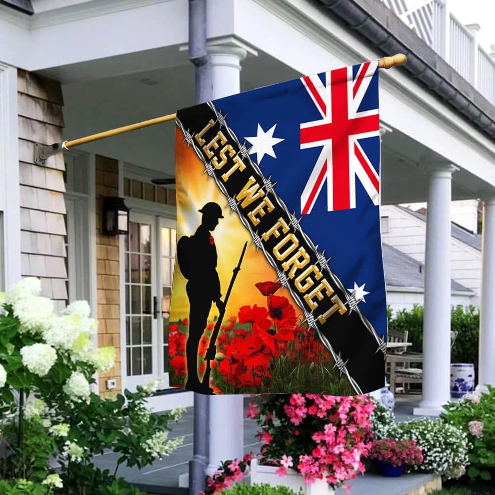 Remembrance Day Flag Poppy. Lest We Forget. Australia Veteran Flag