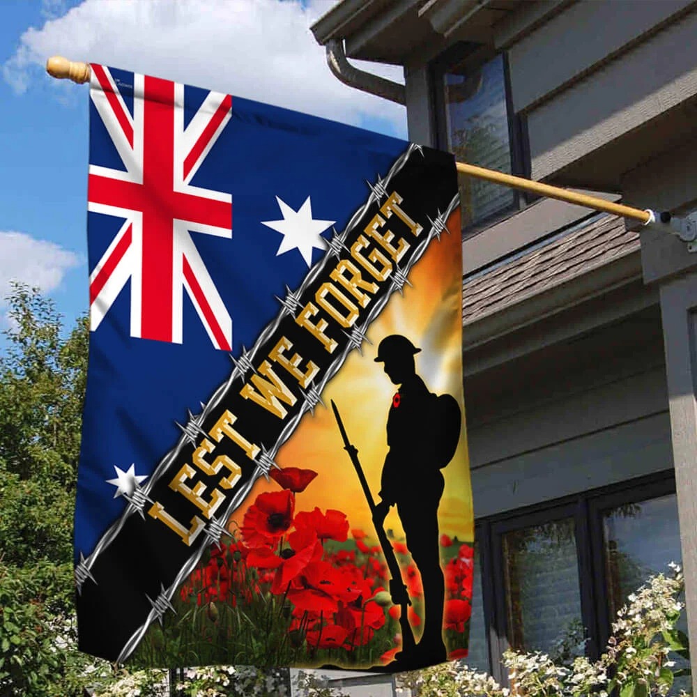 Remembrance Day Flag Poppy. Lest We Forget. Australia Veteran Flag1