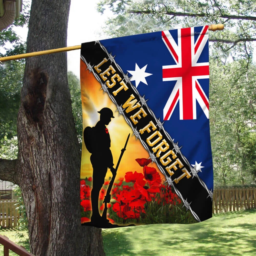 Remembrance Day Flag Poppy. Lest We Forget. Australia Veteran Flag2