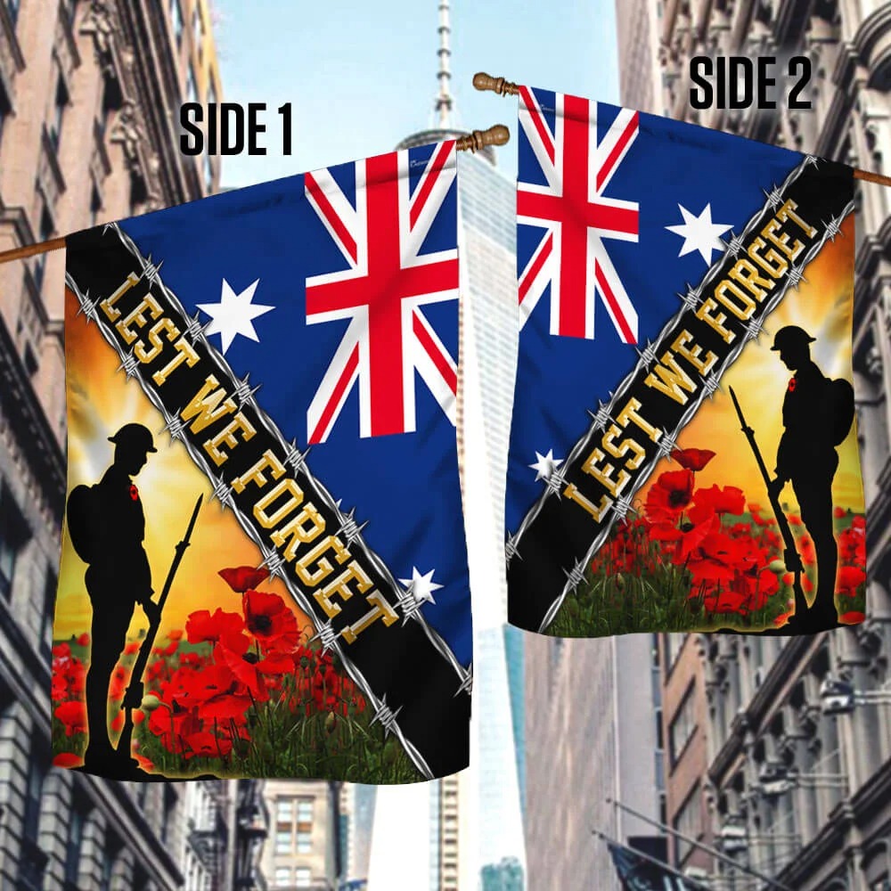 Remembrance Day Flag Poppy. Lest We Forget. Australia Veteran Flag3