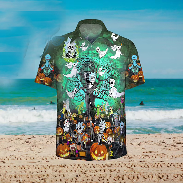 Rick And Morty Tim Burton Halloween Hawaiian Shirt 1